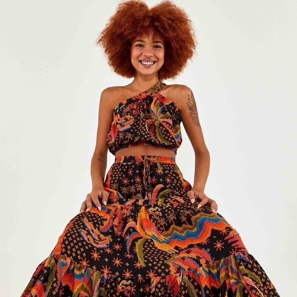 NWT FARM RIO Linen Tropical Faux Embroidery Sleeveless One Shoulder Crop Top S - Picture 14 of 16